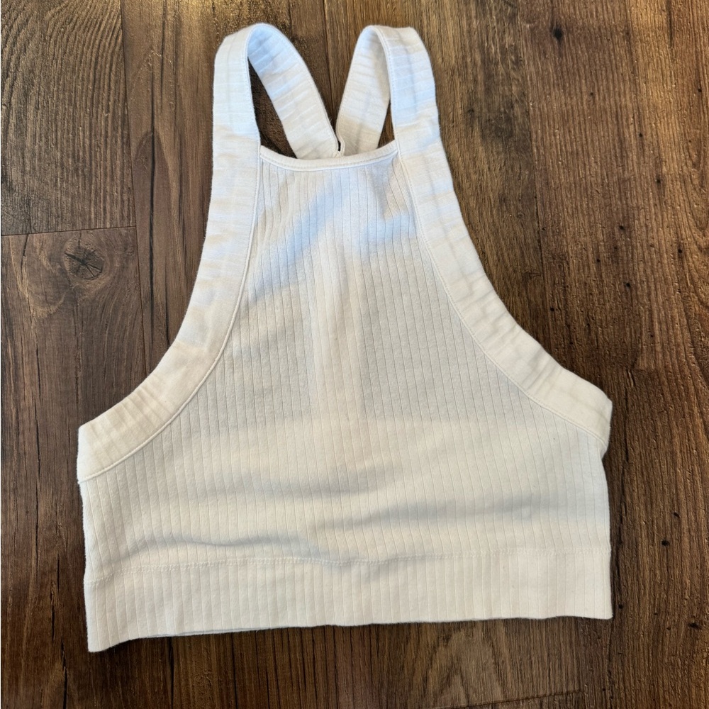 Free People Intimately White Ribbed Halter High Neck Crop Top